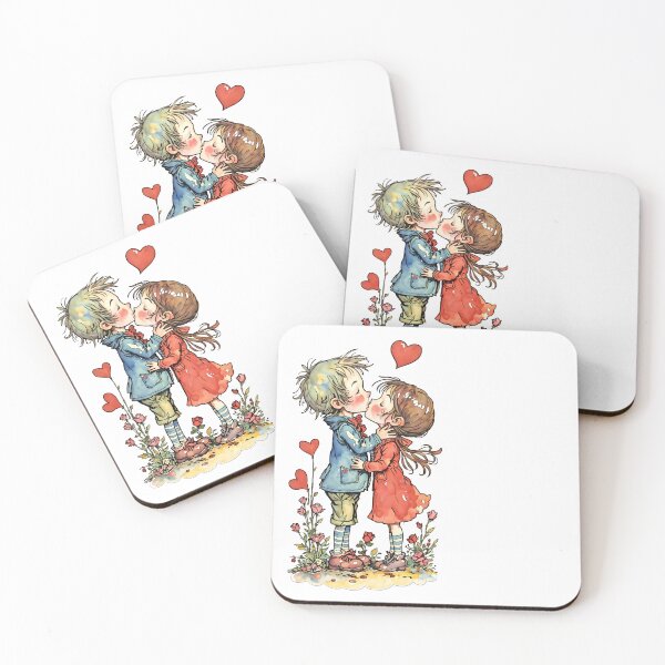 Item preview, A girl kissing a boy Valentines day designed and sold by KawaiiLlamaShop.