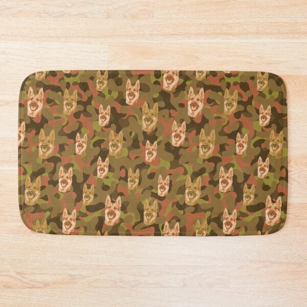 Item preview, Smiling German Shepherd Face And Brown-Olive Camo Pattern designed and sold by DuFauna.