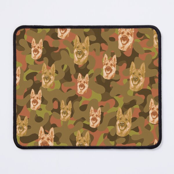 Item preview, Smiling German Shepherd Face And Brown-Olive Camo Pattern designed and sold by DuFauna.
