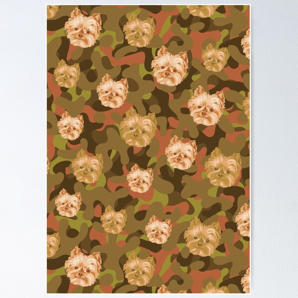 Item preview, Smiling Yorkie Face And Brown-Olive Camo Pattern designed and sold by DuFauna.