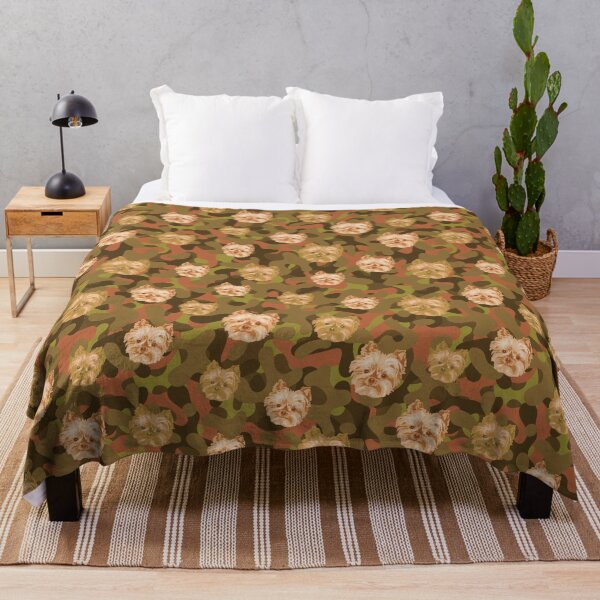 Item preview, Smiling Yorkie Face And Brown-Olive Camo Pattern designed and sold by DuFauna.