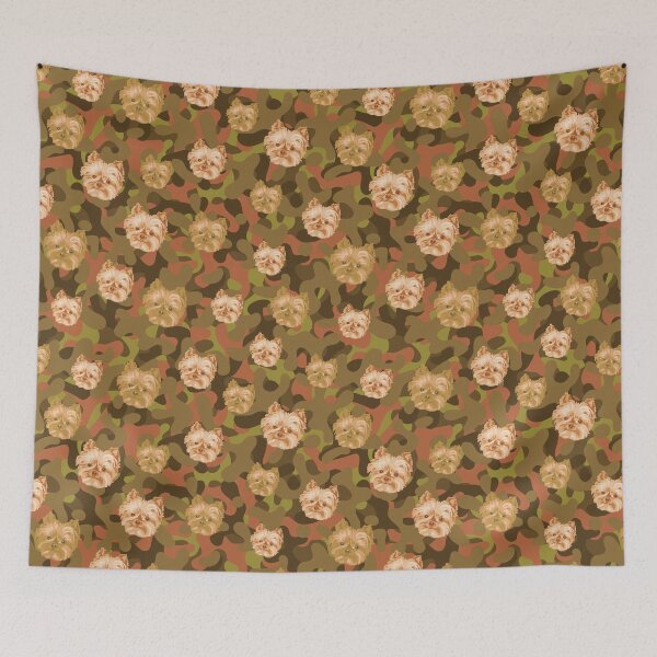 Item preview, Smiling Yorkie Face And Brown-Olive Camo Pattern designed and sold by DuFauna.