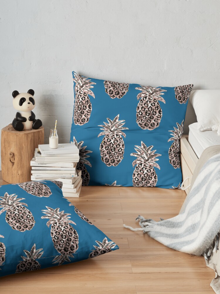 Alternate view of Rose Gold sparkle Pineapples on Teal Floor Pillow