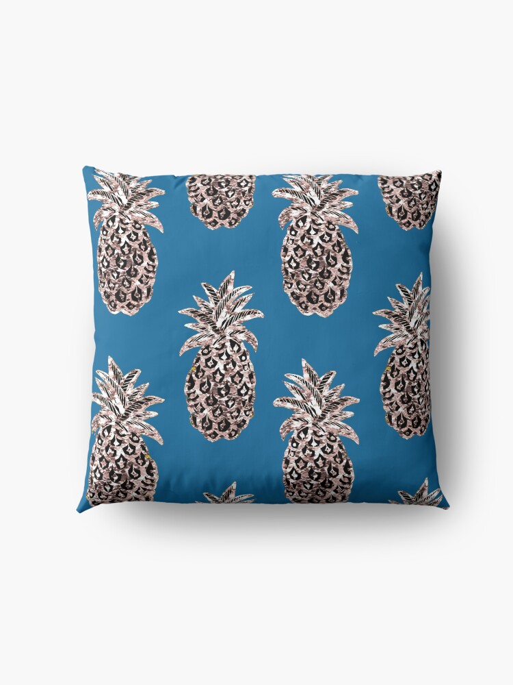 Alternate view of Rose Gold sparkle Pineapples on Teal Floor Pillow