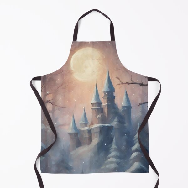Item preview, Fairytale castle Enchanted snowy nordic mountain landscape at night - oil painting medieval castle designed and sold by Fantasy Cache.