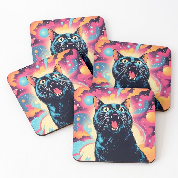Item preview, psychedelic art black Cat vibrant colorful trippy psychedelic designed and sold by Catophile.