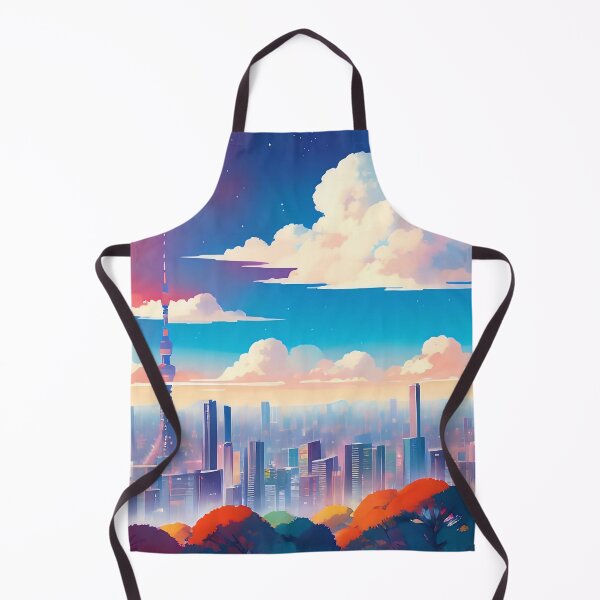 Item preview, Colourful cityscape, red sky, clouds, tower, trees. designed and sold by ArtComixHaven.