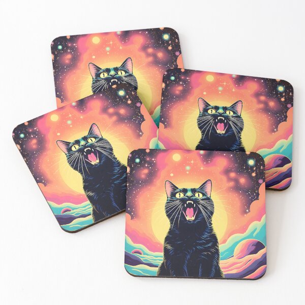 Item preview, psychedelic art black Cat vibrant colorful trippy psychedelic designed and sold by Catophile.