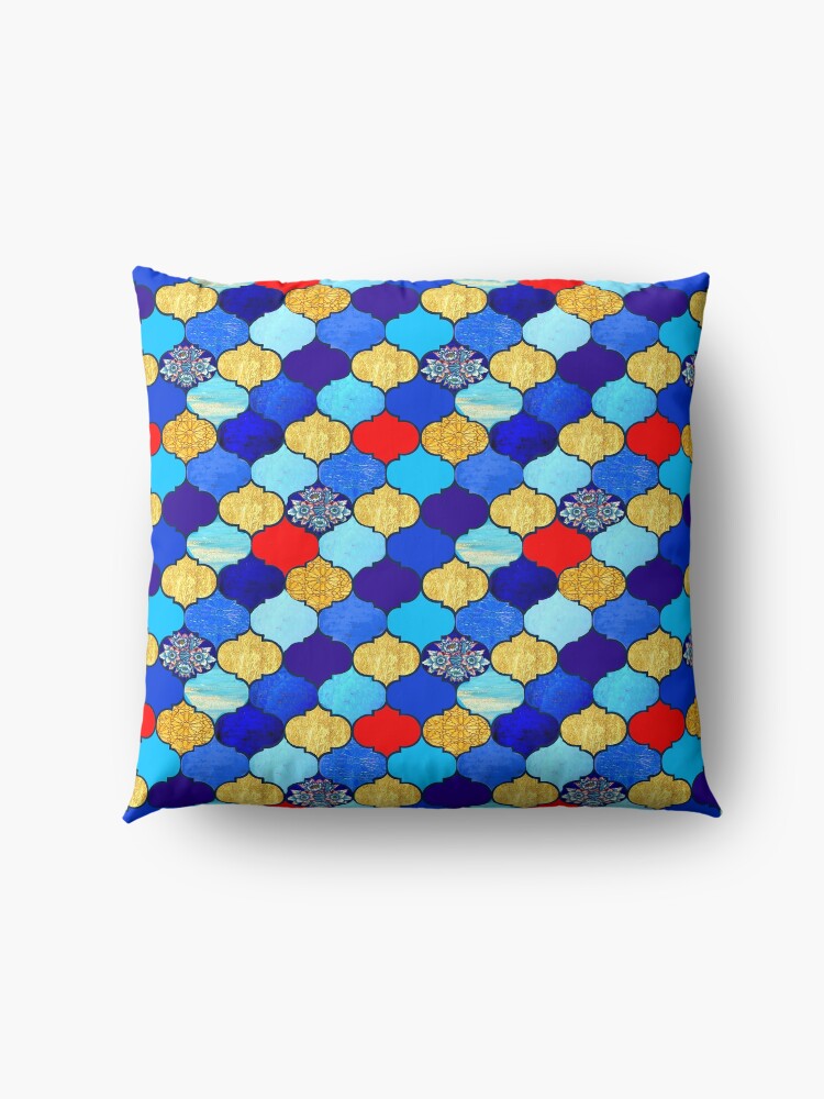 Alternate view of moroccan tiles , red, aqua, blue and gold moroccan tiled design by Magenta Rose Designs Floor Pillow