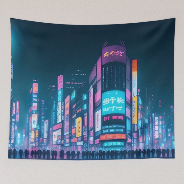 Item preview, Neon-lit cityscape, crowded, vibrant colours, futuristic atmosphere. designed and sold by ArtComixHaven.