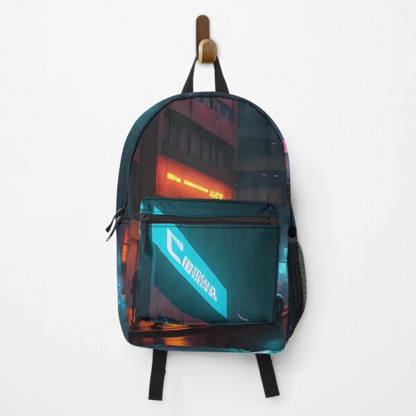 Item preview, Neon-lit cityscape, clock tower, cars, pedestrians, misty ambiance. designed and sold by ArtComixHaven.