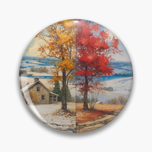 Item preview, Autumn and Winter trees and flowers with house - Acrylic landscape painting designed and sold by TheArtistOf2022.