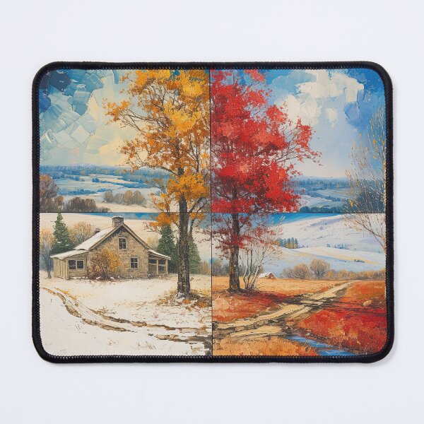 Item preview, Autumn and Winter trees and flowers with house - Acrylic landscape painting designed and sold by TheArtistOf2022.
