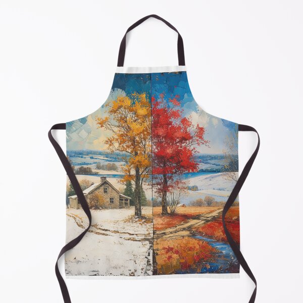 Item preview, Autumn and Winter trees and flowers with house - Acrylic landscape painting designed and sold by TheArtistOf2022.