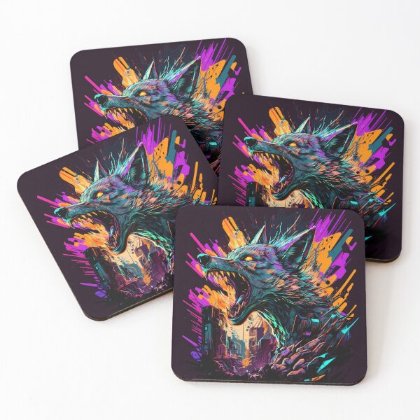Item preview, Screaming cyberpunk wolf in the city colorful  designed and sold by Wolf-Raf-Design.