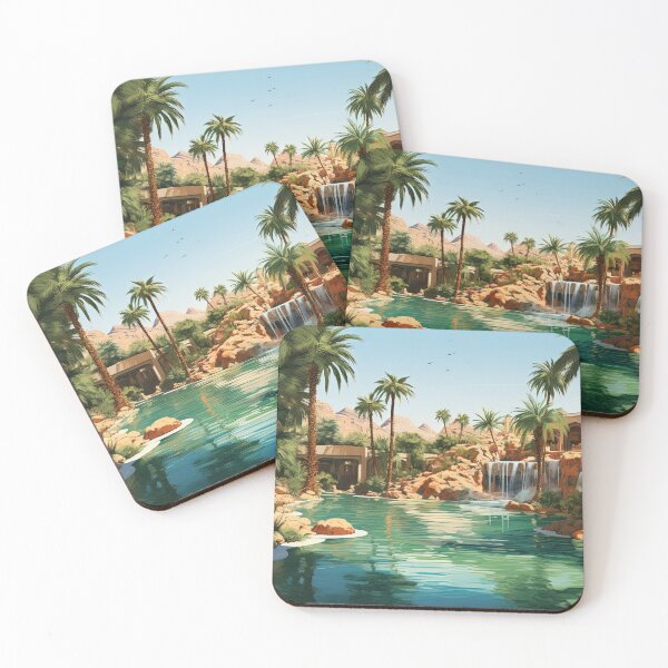Item preview, Hidden Oasis in Egypt with waterfalls - Acrylic realistic landscape painting designed and sold by TheArtistOf2022.