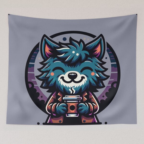 Item preview, Caffeinated Pup - werewolf drinking coffee designed and sold by PragmaticP.