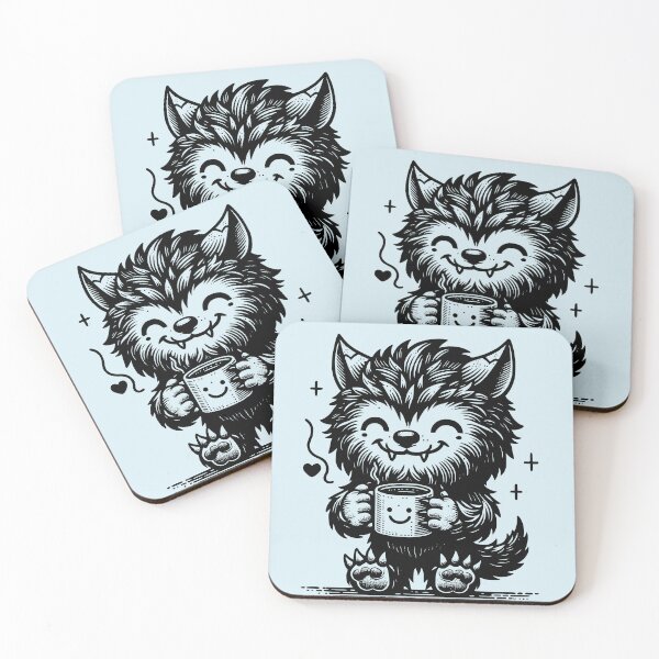 Item preview, Caffeinated Pup - werewolf drinking coffee designed and sold by PragmaticP.