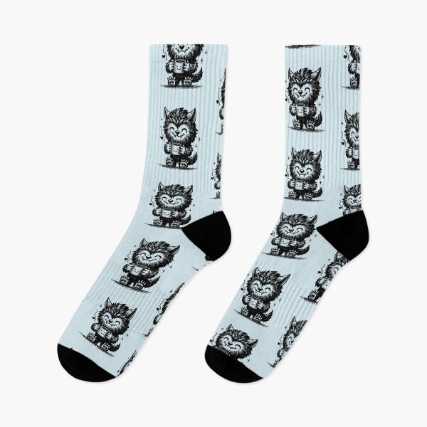 Item preview, Caffeinated Pup - werewolf drinking coffee designed and sold by PragmaticP.