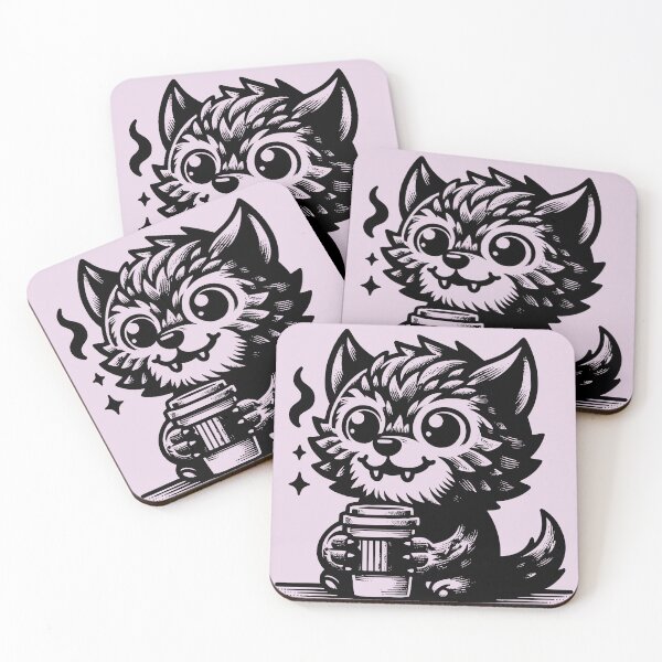 Item preview, Caffeinated Pup - werewolf drinking coffee designed and sold by PragmaticP.