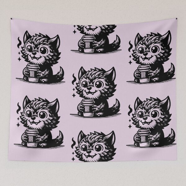 Item preview, Caffeinated Pup - werewolf drinking coffee designed and sold by PragmaticP.