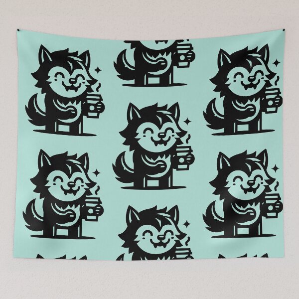 Item preview, Caffeinated Pup - werewolf drinking coffee designed and sold by PragmaticP.