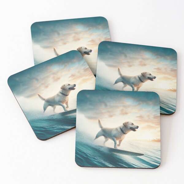 Item preview, Beautiful sunset with a White labrador retriever surfing the sea  designed and sold by Tio-Tecun.