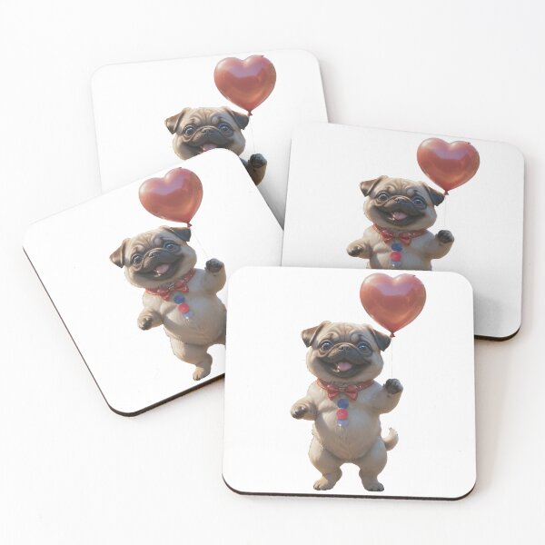 Item preview, Love Pug Dog holding heart shape balloon designed and sold by GiwuArt777.