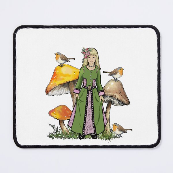 Item preview, The Mushroom Princess Fantasy Art Toadstools Birds and Girl Illustration designed and sold by JoyfulWhimsy.