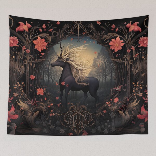 Item preview, Celestial Steed - Dark Unicorn Floral Fantasy Art designed and sold by pooshda.