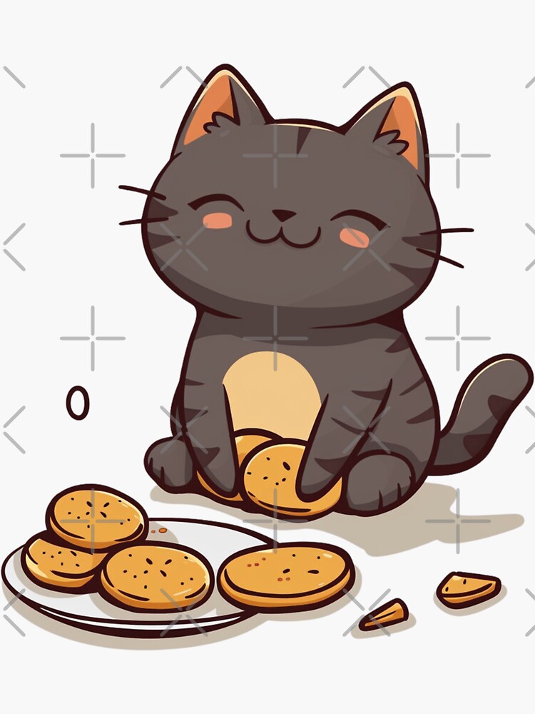 Cute Cat Eating Cookies Sticker