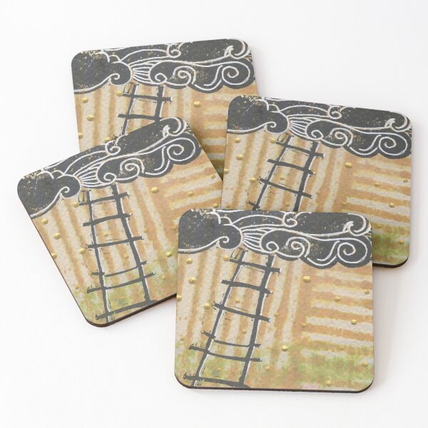 Item preview, Ladder Heaven Art Hand Stamped Orange, Yellow, Black & White designed and sold by Sheree Burlington.