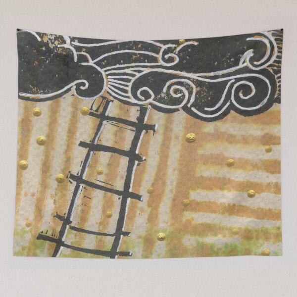 Item preview, Ladder Heaven Art Hand Stamped Orange, Yellow, Black & White designed and sold by Sheree Burlington.