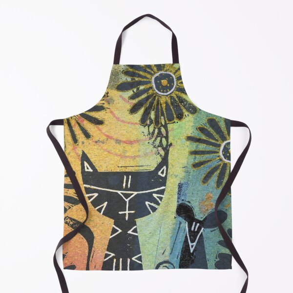 Item preview, Cat Mouse Art Hand Stamped Teal, Orange, Gold, Black & White designed and sold by Sheree Burlington.