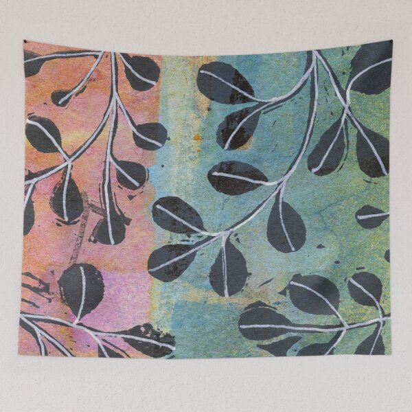 Item preview,  Happy Vine Art Hand Stamped in Teal, Pink, Orange, Black & White designed and sold by Sheree Burlington.