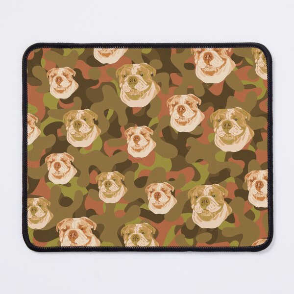 Item preview, Smiling English Bulldog Face And Brown-Olive Camo Pattern designed and sold by DuFauna.