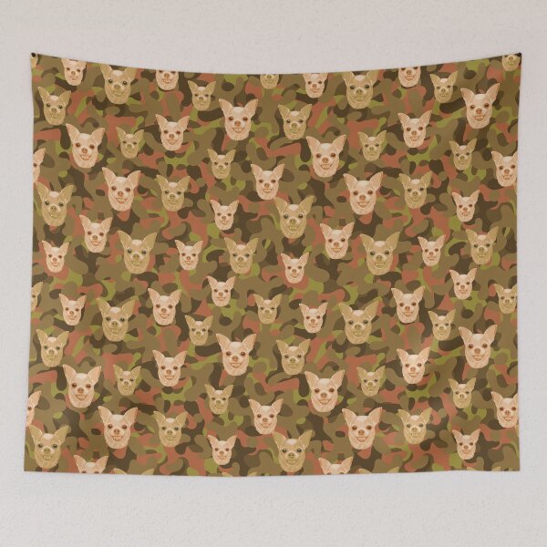Item preview, Smiling Chihuahua Face And Brown-Olive Camo Pattern designed and sold by DuFauna.