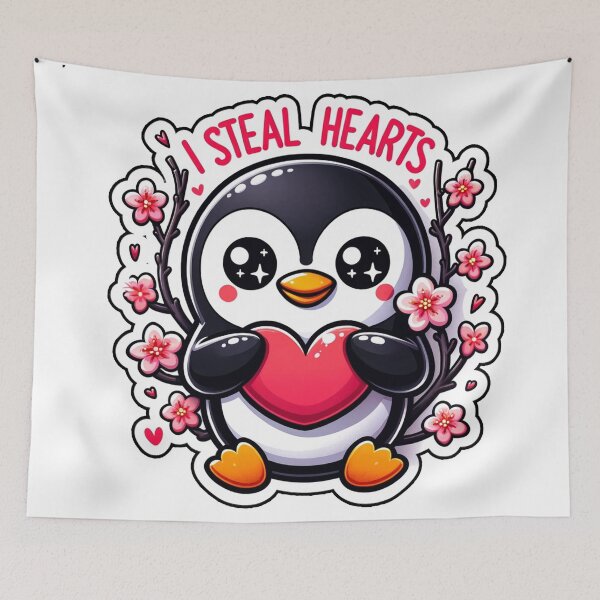 Item preview, Charming Heart-Thief Penguin Adorable Love & Flowers Design designed and sold by WickedAI.