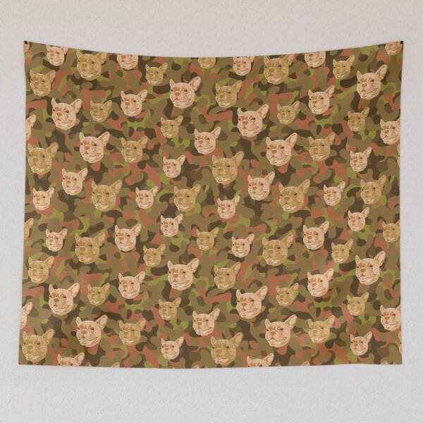 Item preview, Smiling French Bulldog Face And Brown-Olive Camo Pattern designed and sold by DuFauna.