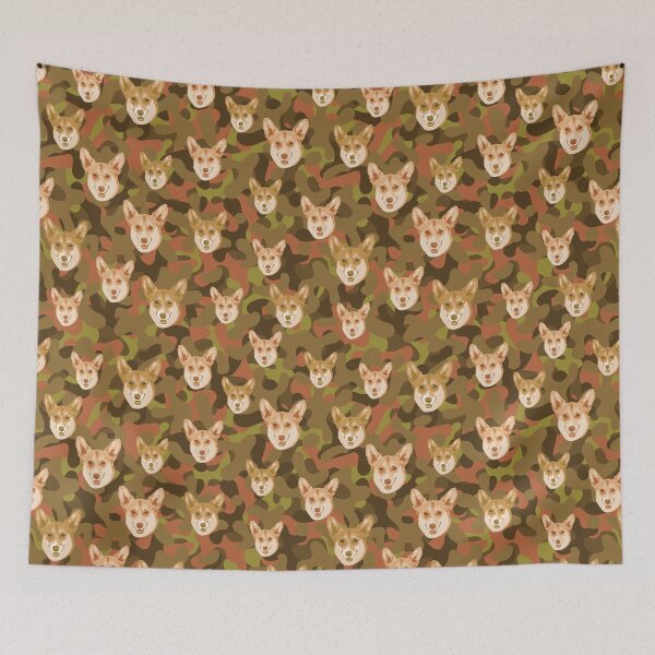 Item preview, Smiling Corgi Face And Brown-Olive Camo Pattern designed and sold by DuFauna.
