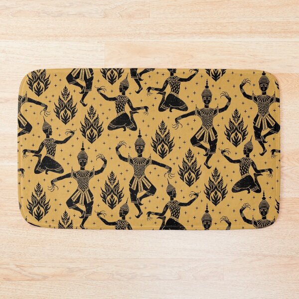 Item preview, Illustration of Traditional Thai Dancers in black, in a block print style on a golden brown background designed and sold by Brenda Gray.