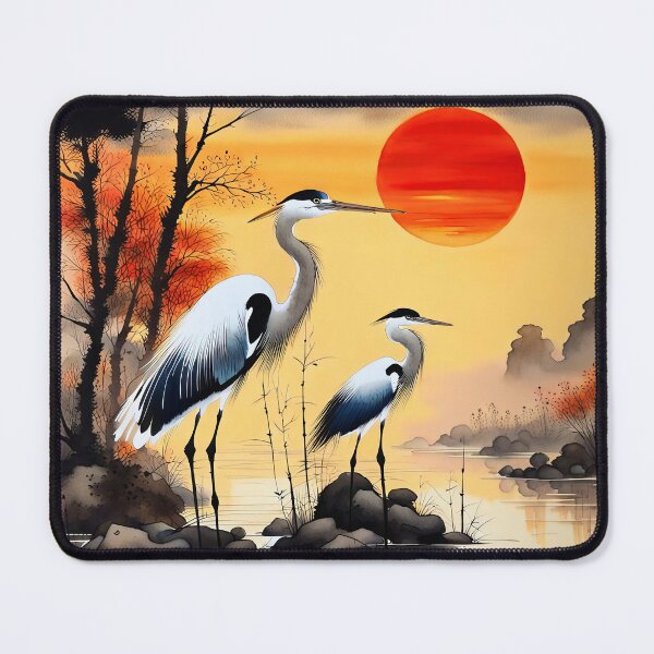 Item preview, Herons fishing at Sunset 2 designed and sold by Kallak-AI-Art.