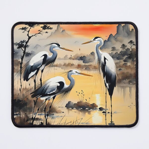 Item preview, Herons fishing at sunset designed and sold by Kallak-AI-Art.
