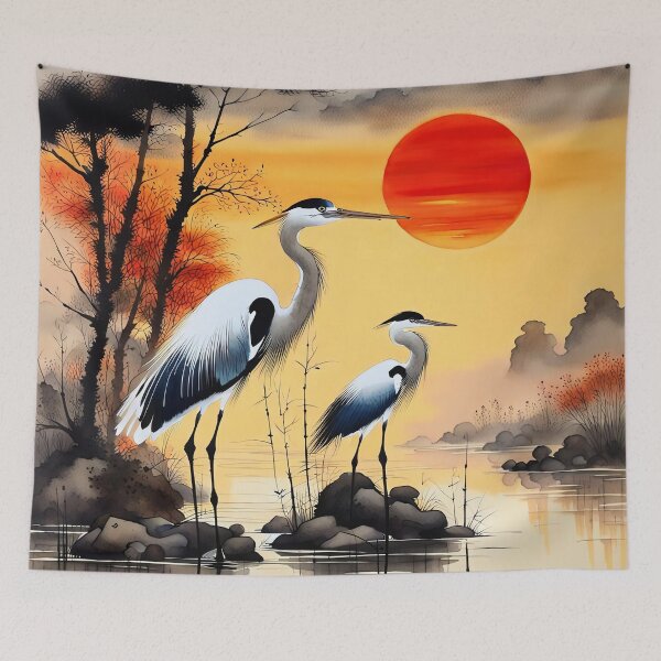 Item preview, Herons fishing at Sunset 2 designed and sold by Kallak-AI-Art.
