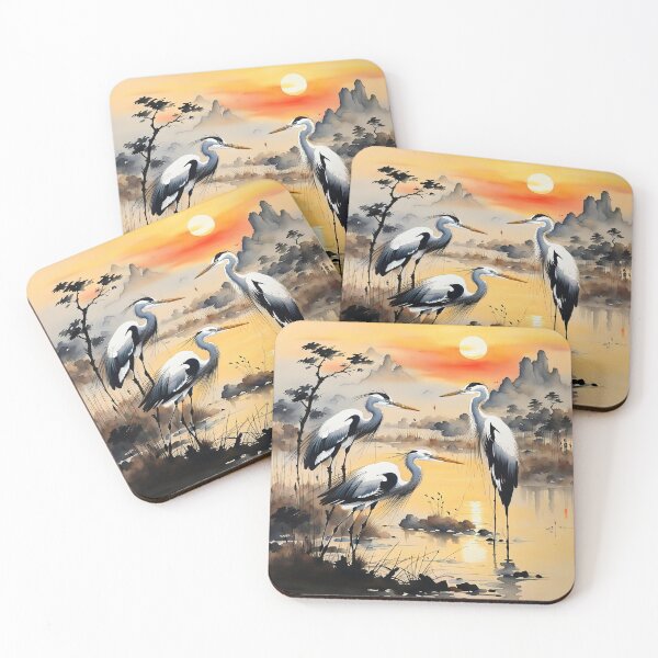 Item preview, Herons fishing at sunset designed and sold by Kallak-AI-Art.