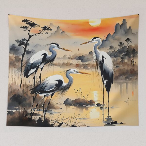 Item preview, Herons fishing at sunset designed and sold by Kallak-AI-Art.