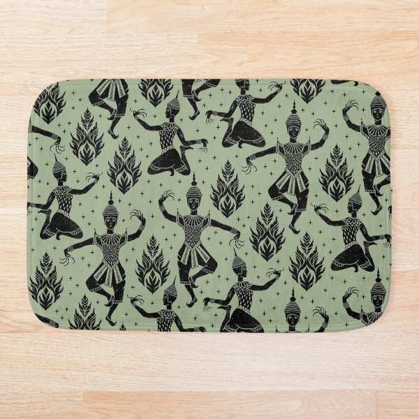 Item preview, Illustration of Traditional Thai Dancers in black, in a block print style on a sage green background designed and sold by Brenda Gray.