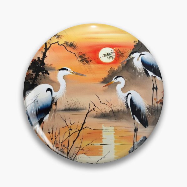 Item preview, Herons fishing at Sunset 2 designed and sold by Kallak-AI-Art.