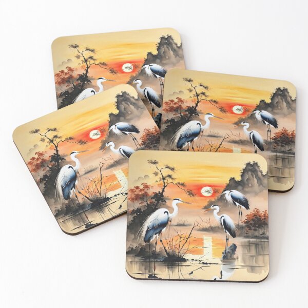 Item preview, Herons fishing at Sunset 2 designed and sold by Kallak-AI-Art.