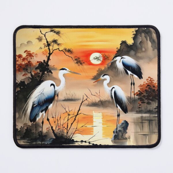 Item preview, Herons fishing at Sunset 2 designed and sold by Kallak-AI-Art.